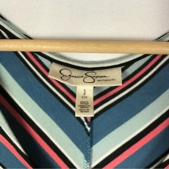 Jessica Simpson Maternity Blue & Pink Multi Stripe Maxi Dress S - Picture 6 of 6
